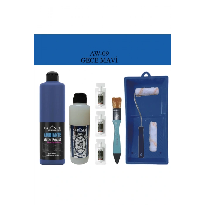 Cadence Boya Fayans Tezgah B-Ambiente Islak Zemin Aw-09 Gece Mavisi 500Ml Katalizör 30Gr Taş Vernik 250 Saten Rulo Set