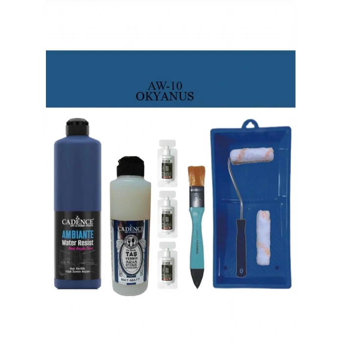 Cadence Boya Fayans Tezgah B-Ambiente Islak Zemin Aw-10 Okyanus 500Ml Katalizör 30Gr MAT Taş Vernik 250 Saten Rulo Set