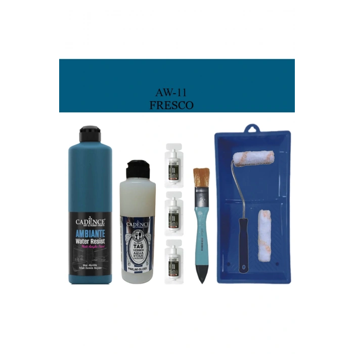 Cadence Boya Fayans Tezgah B-Ambiente Islak Zemin Aw-11 Fresco 500Ml Katalizör 30Gr Taş Vernik 250 Saten Rulo Set