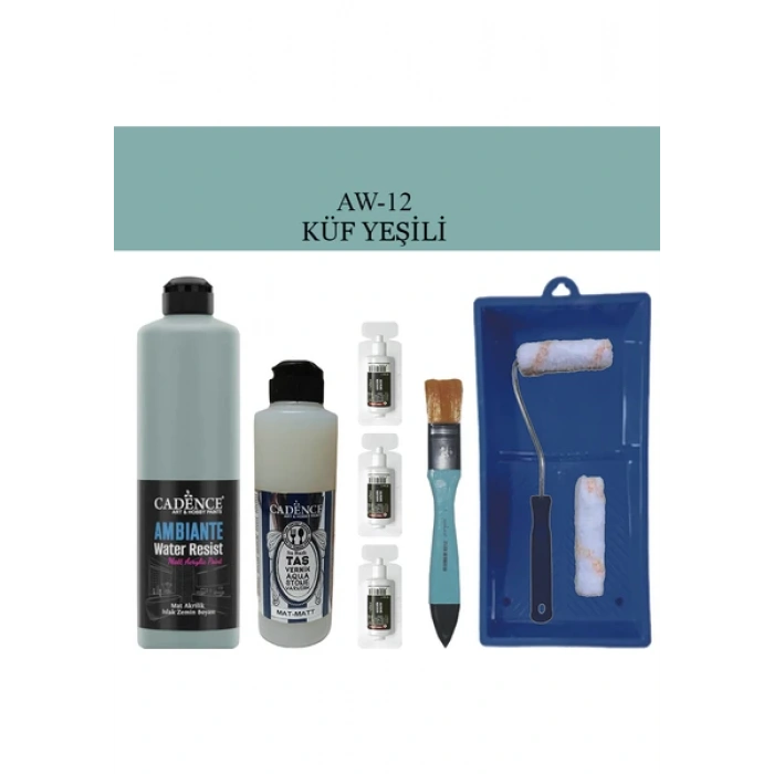 Cadence Boya Fayans Tezgah B-Ambiente Islak Zemin Aw-12 Küfyeşil 500Ml Katalizör 30Gr MAT Taş Vernik 250 Saten Rulo Set
