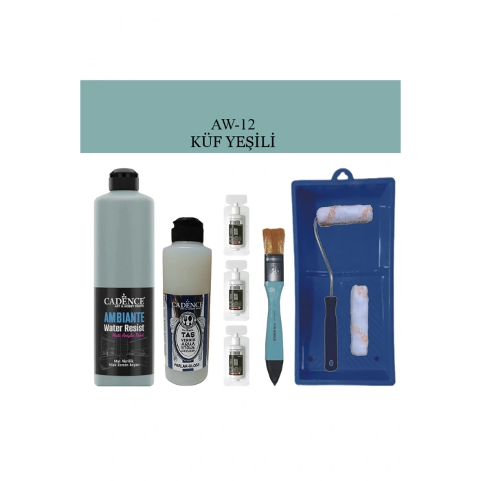 Cadence Boya Fayans Tezgah B-Ambiente Islak Zemin Aw-12 Küfyeşil 500Ml Katalizör 30Gr Taş Vernik 250 Saten Rulo Set