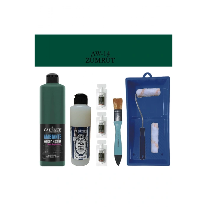 Cadence Boya Fayans Tezgah B-Ambiente Islak Zemin Aw-14 Zümrüt 500Ml Katalizör 30Gr Taş Vernik 250 Saten Rulo Set
