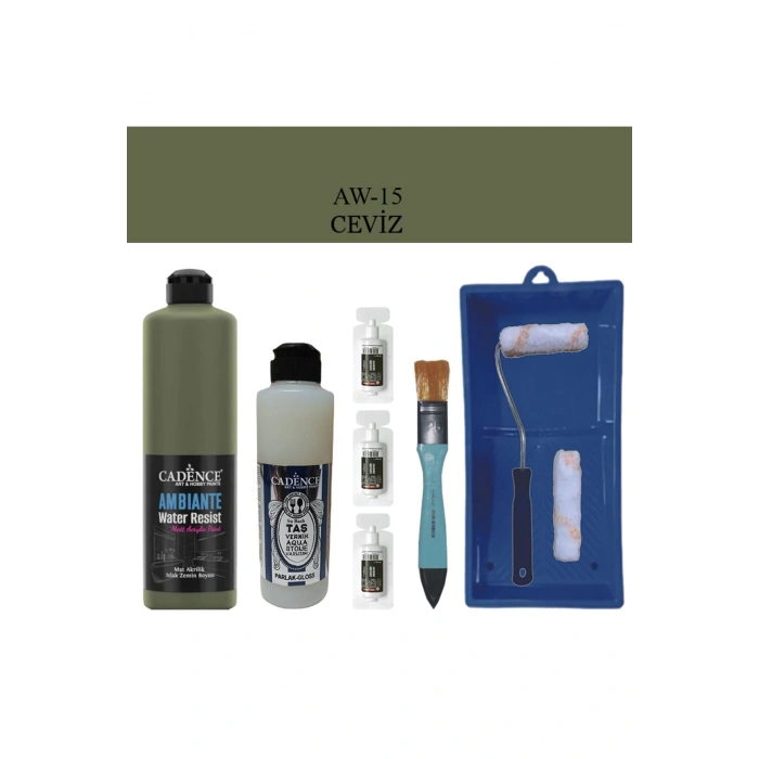 Cadence Boya Fayans Tezgah B-Ambiente Islak Zemin Aw-15 Ceviz 500Ml Katalizör 30Gr Taş Vernik 250 Saten Rulo Set