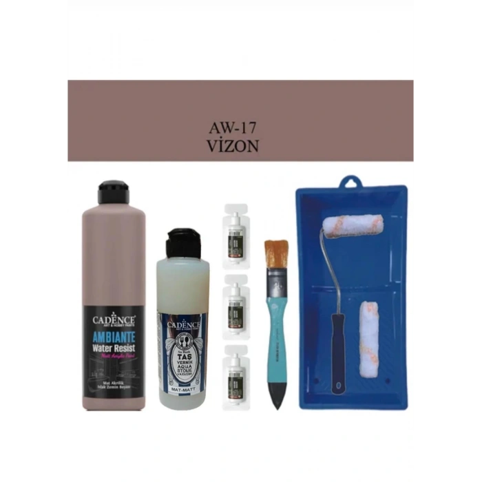 Cadence Boya Fayans Tezgah B-Ambiente Islak Zemin Aw-17 Vizon 500Ml Katalizör 30Gr MAT Taş Vernik 250 Saten Rulo Set