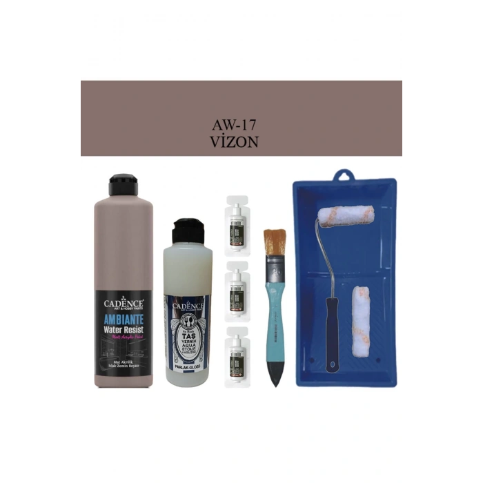 Cadence Boya Fayans Tezgah B-Ambiente Islak Zemin Aw-17 Vizon 500Ml Katalizör 30Gr Taş Vernik 250 Saten Rulo Set