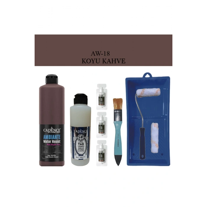 Cadence Boya Fayans Tezgah B-Ambiente Islak Zemin Aw-18 K.Kahve 500Ml Katalizör 30Gr MAT Taş Vernik 250 Saten Rulo Set