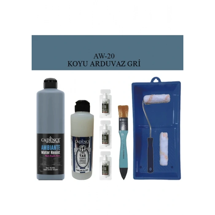 Cadence Boya Fayans Tezgah B-Ambiente Islak Zemin Aw-20 KoyuArd Gri 500Ml Katalizör 30Gr Taş Vernik 250 Saten Rulo Set