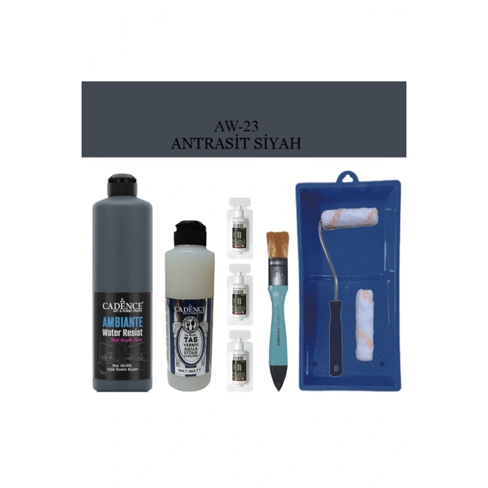 Cadence Boya Fayans Tezgah B-Ambiente Islak Zemin Aw-23 Antrasit 500Ml Katalizör 30Gr MAT Taş Vernik 250 Saten Rulo Set
