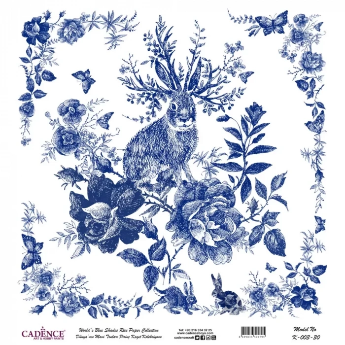 DÜNYANIN MAVİ TONLARI PİRİNÇ KOLEKSİYON BEYAZ ZEMİN K-003 30X30