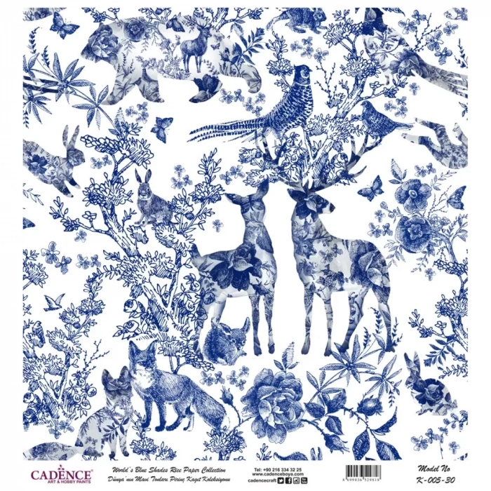 DÜNYANIN MAVİ TONLARI PİRİNÇ KOLEKSİYON BEYAZ ZEMİN K-005 30X30