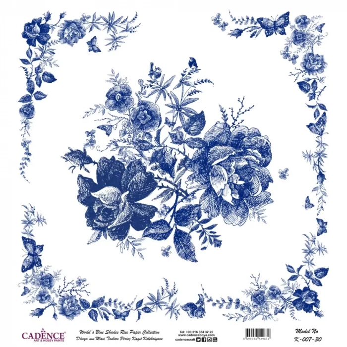 DÜNYANIN MAVİ TONLARI PİRİNÇ KOLEKSİYON BEYAZ ZEMİN K-007 30X30