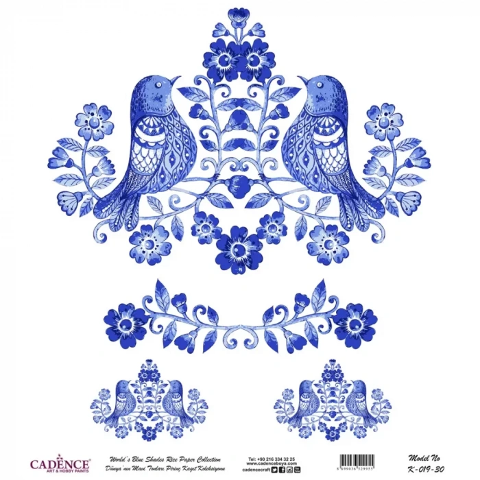 DÜNYANIN MAVİ TONLARI PİRİNÇ KOLEKSİYON BEYAZ ZEMİN K-019 30X30