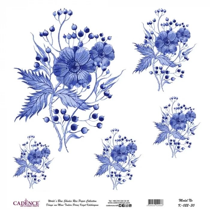 DÜNYANIN MAVİ TONLARI PİRİNÇ KOLEKSİYON BEYAZ ZEMİN K-022 30X30