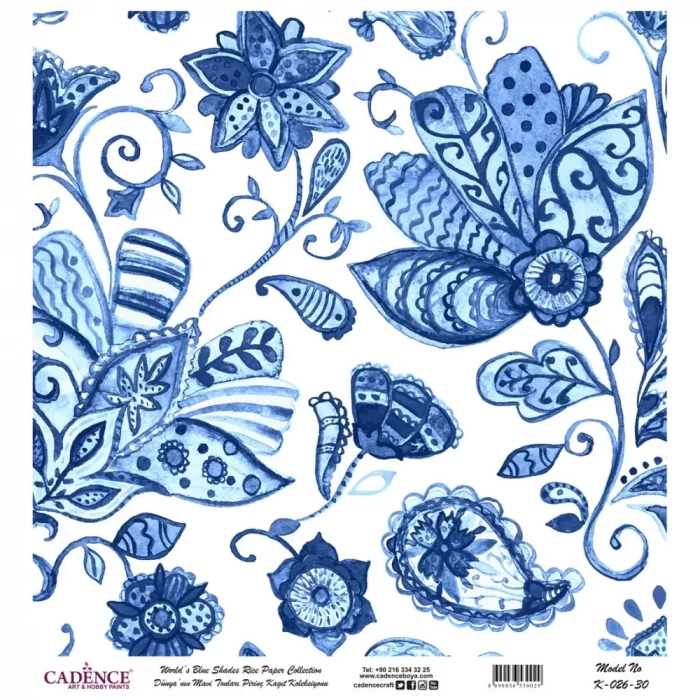 DÜNYANIN MAVİ TONLARI PİRİNÇ KOLEKSİYON BEYAZ ZEMİN K-026 30X30