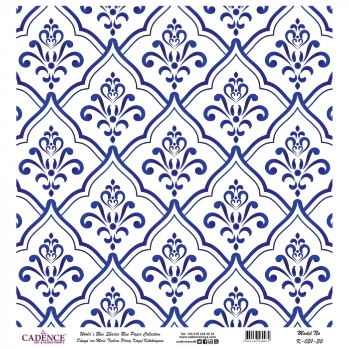 DÜNYANIN MAVİ TONLARI PİRİNÇ KOLEKSİYON BEYAZ ZEMİN K-031 30X30