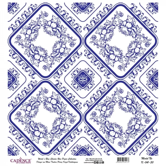 DÜNYANIN MAVİ TONLARI PİRİNÇ KOLEKSİYON BEYAZ ZEMİN K-041 30X30