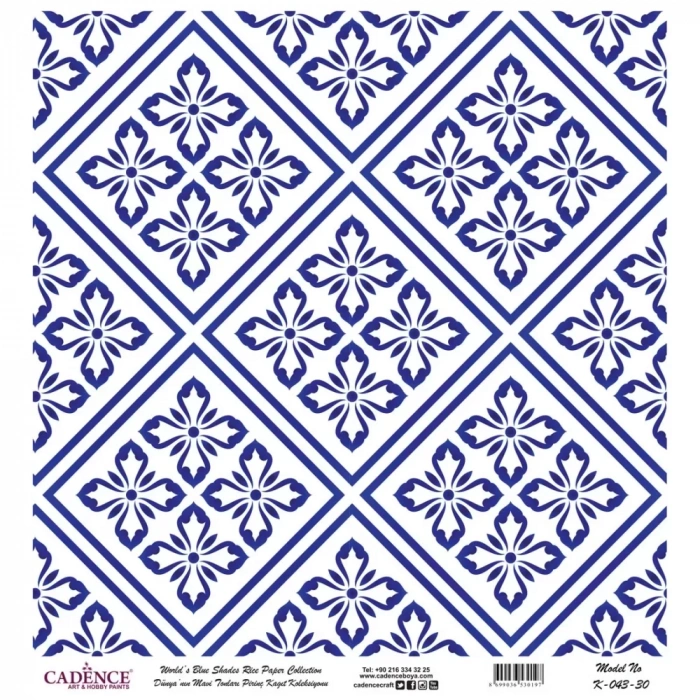 DÜNYANIN MAVİ TONLARI PİRİNÇ KOLEKSİYON BEYAZ ZEMİN K-043 30X30