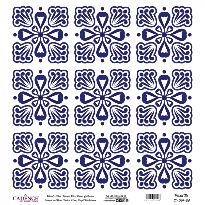 DÜNYANIN MAVİ TONLARI PİRİNÇ KOLEKSİYON BEYAZ ZEMİN K-044 30X30