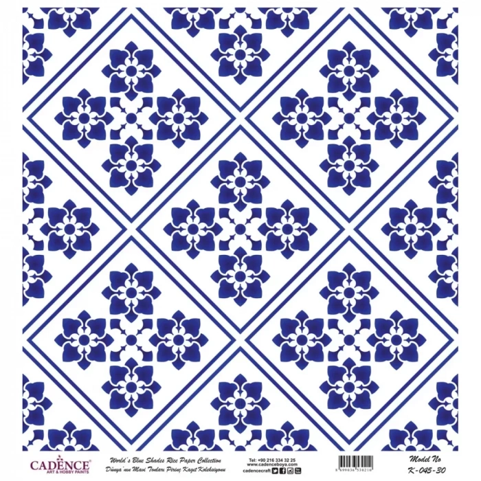 DÜNYANIN MAVİ TONLARI PİRİNÇ KOLEKSİYON BEYAZ ZEMİN K-045 30X30