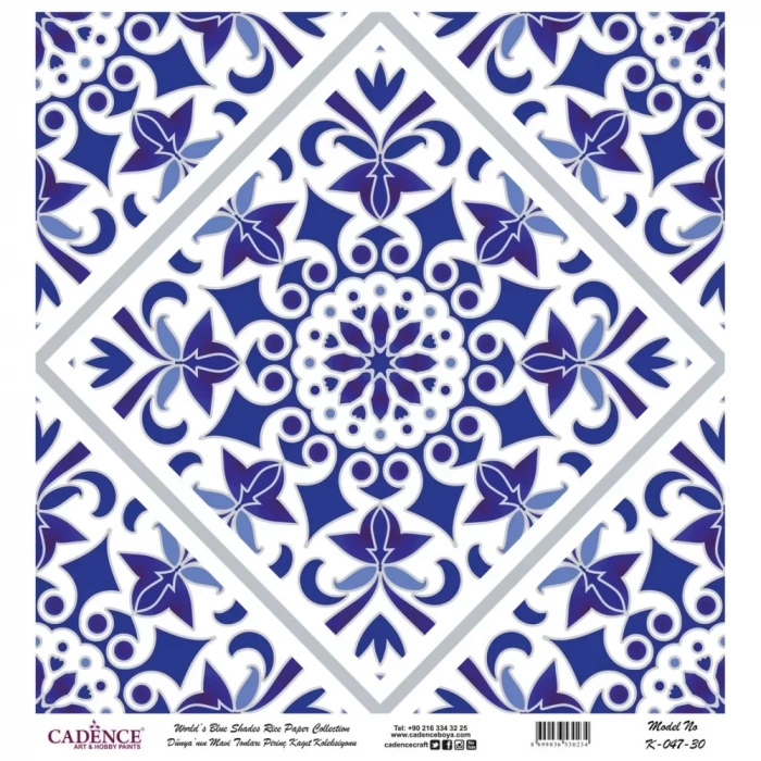 DÜNYANIN MAVİ TONLARI PİRİNÇ KOLEKSİYON BEYAZ ZEMİN K-047 30X30