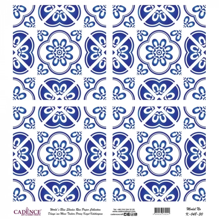 DÜNYANIN MAVİ TONLARI PİRİNÇ KOLEKSİYON BEYAZ ZEMİN K-048 30X30