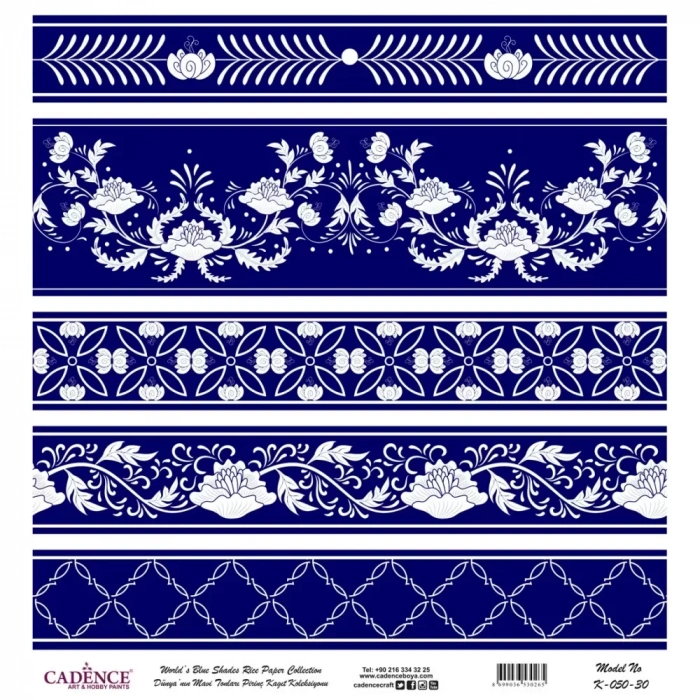 DÜNYANIN MAVİ TONLARI PİRİNÇ KOLEKSİYON BEYAZ ZEMİN K-050 30X30