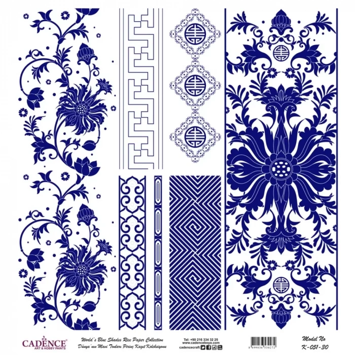 DÜNYANIN MAVİ TONLARI PİRİNÇ KOLEKSİYON BEYAZ ZEMİN K-051 30X30