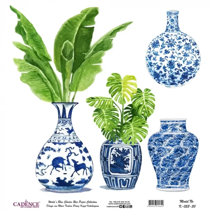 DÜNYANIN MAVİ TONLARI PİRİNÇ KOLEKSİYON BEYAZ ZEMİN K-053 30X30