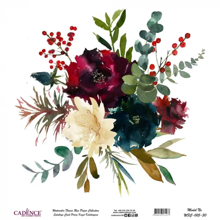 SULUBOYA ÇİÇEK PİRİNÇ KAĞIT KOLEKSİYON BEYAZ ZEMİN WFC-005 30X30