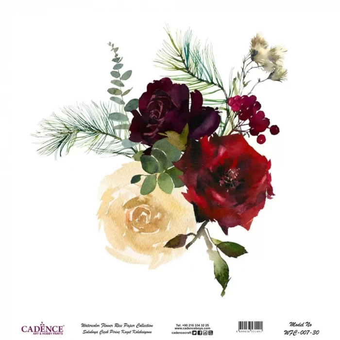 SULUBOYA ÇİÇEK PİRİNÇ KAĞIT KOLEKSİYON BEYAZ ZEMİN WFC-007 30X30