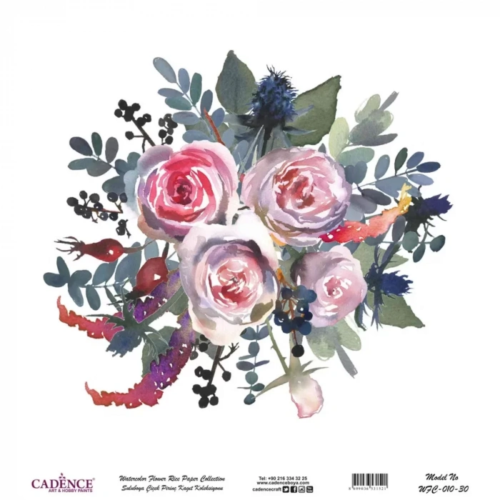 SULUBOYA ÇİÇEK PİRİNÇ KAĞIT KOLEKSİYON BEYAZ ZEMİN WFC-010 30X30