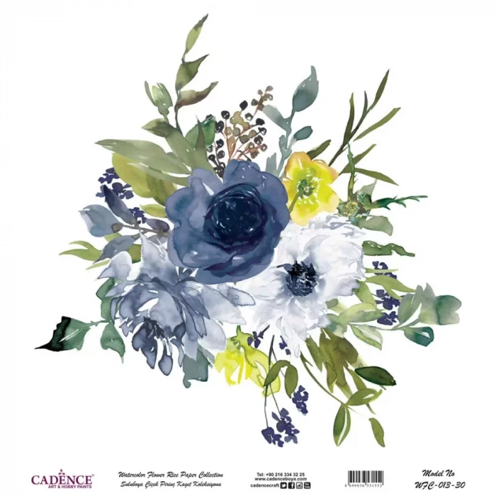 SULUBOYA ÇİÇEK PİRİNÇ KAĞIT KOLEKSİYON BEYAZ ZEMİN WFC-013 30X30