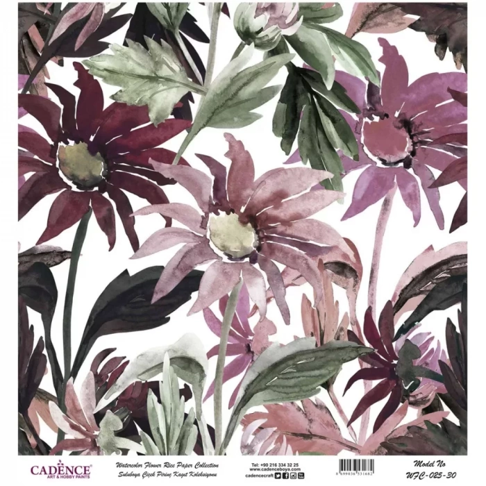 SULUBOYA ÇİÇEK PİRİNÇ KAĞIT KOLEKSİYON BEYAZ ZEMİN WFC-025 30X30