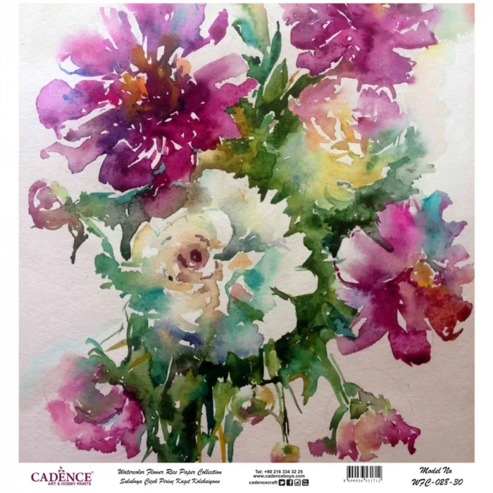 SULUBOYA ÇİÇEK PİRİNÇ KAĞIT KOLEKSİYON BEYAZ ZEMİN WFC-028 30X30