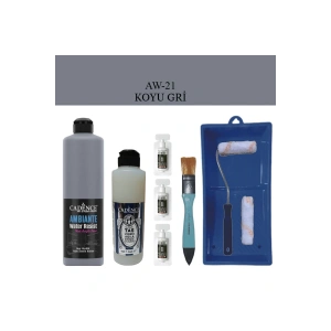 Cadence Boya Fayans Tezgah B-Ambiente Islak Zemin Aw-21 Koyu Gri 500Ml Katalizör 30Gr MAT Taş Vernik 250 Saten Rulo Set