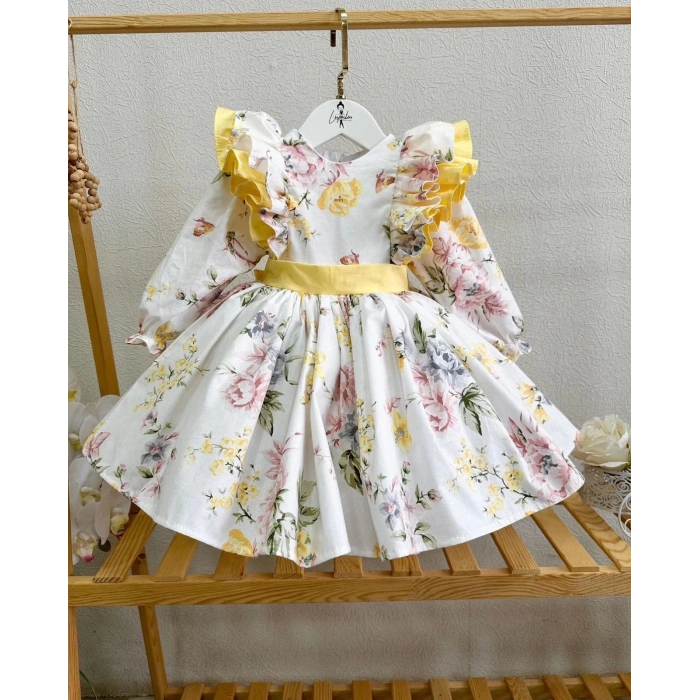 Çiçekli sarı uzun kol