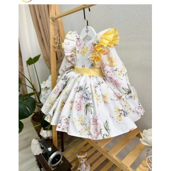 Çiçekli sarı uzun kol