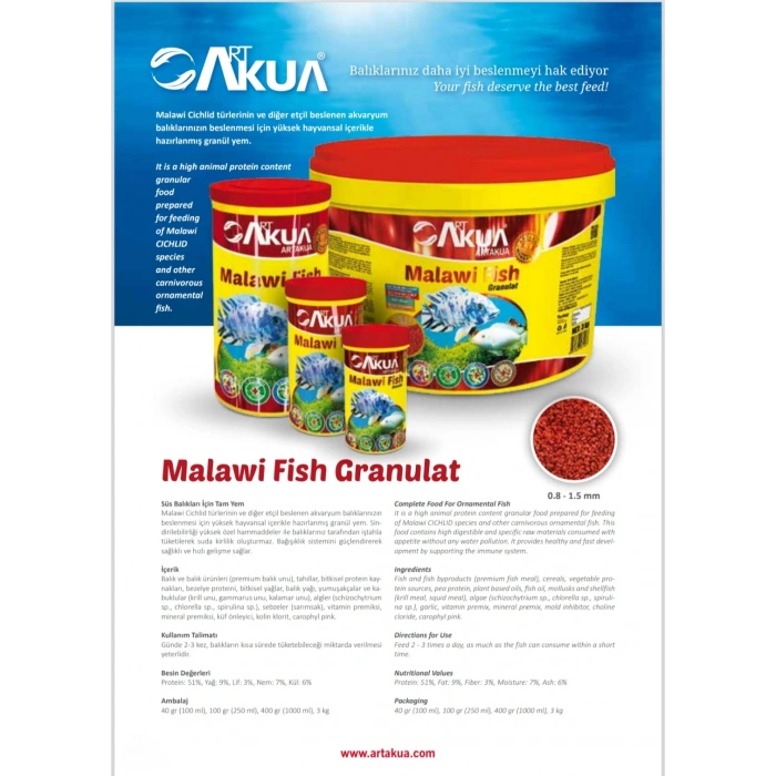 ARTAKUA MALAWİ FISH GRANULAT 40 GR