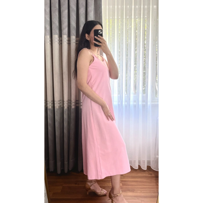 Askılı Pembe Elbise