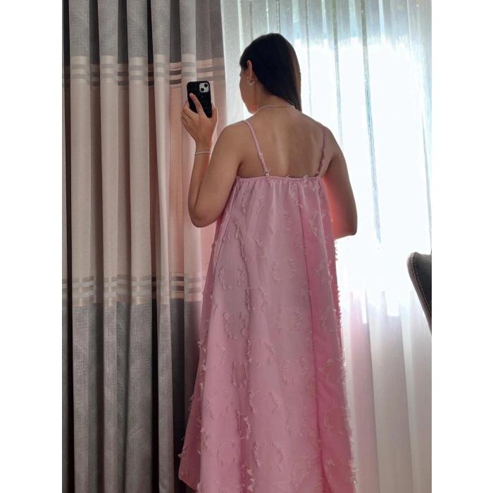 Askılı Püskül Detay Pembe Elbise