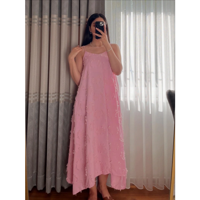 Askılı Püskül Detay Pembe Elbise