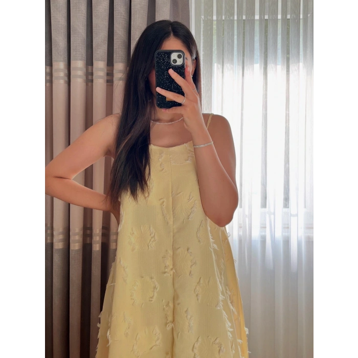 Askılı Püskül Detay Sarı Elbise