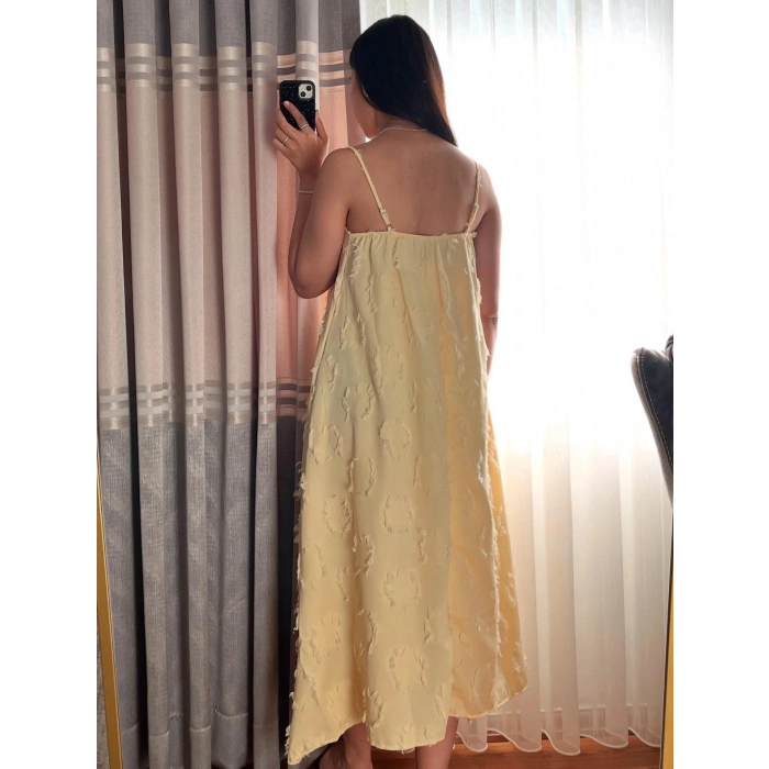 Askılı Püskül Detay Sarı Elbise