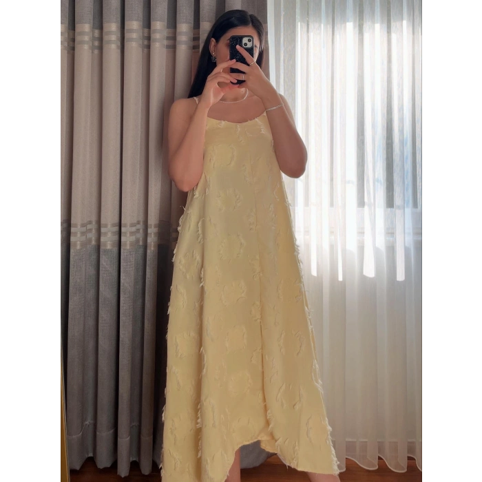 Askılı Püskül Detay Sarı Elbise