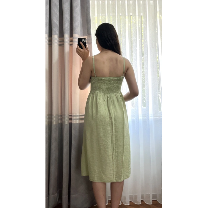 Askılı Yeşil Ayrobin Elbise