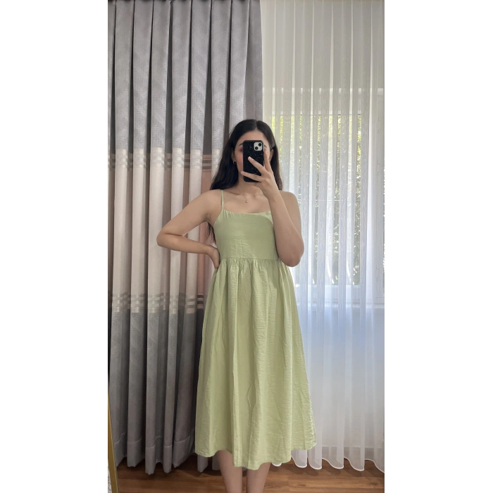 Askılı Yeşil Ayrobin Elbise