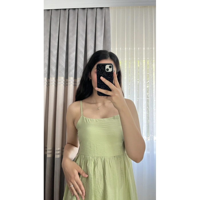 Askılı Yeşil Ayrobin Elbise