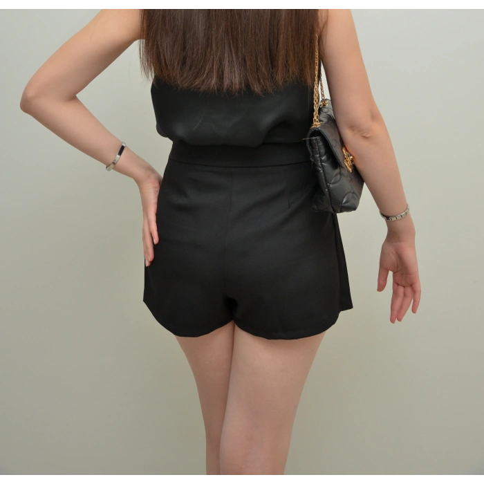 Pileli Mini Siyah Şort Etek