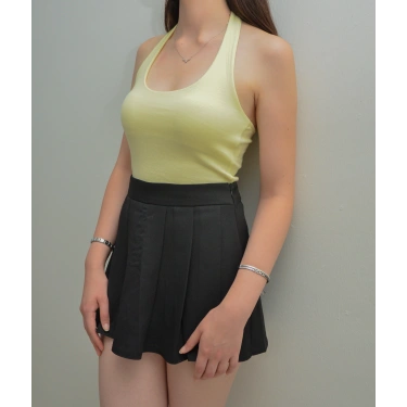 Boyundan Bağlamalı Sarı Triko Bluz