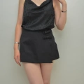 Fiyonk Detay Mini Siyah Etek
